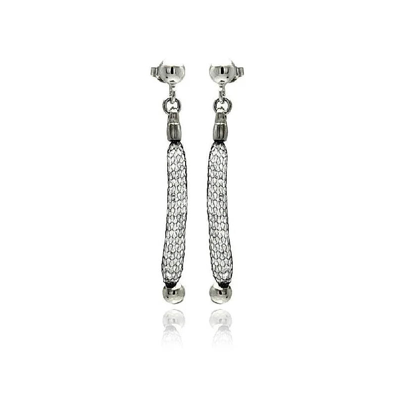 Clearance-Silver 925 Rhodium Plated Dangling Mesh Stud Earrings - ITE00046BLK