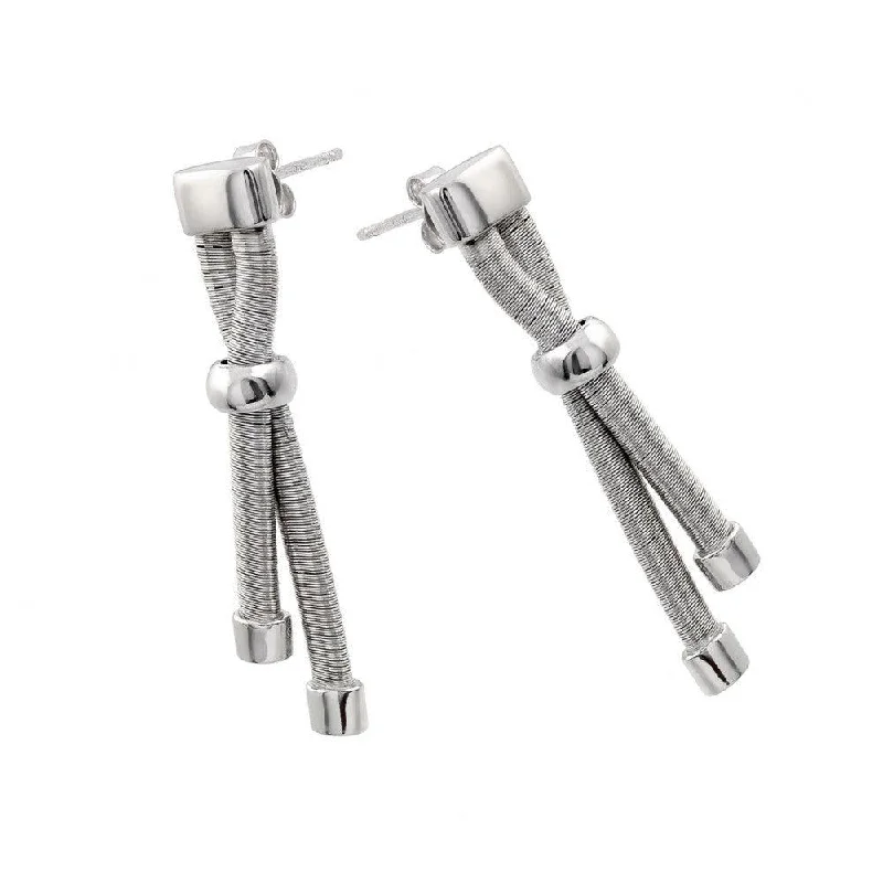 Silver 925 Rhodium Plated Double Long Dangling Stud Earrings - ECE003RH