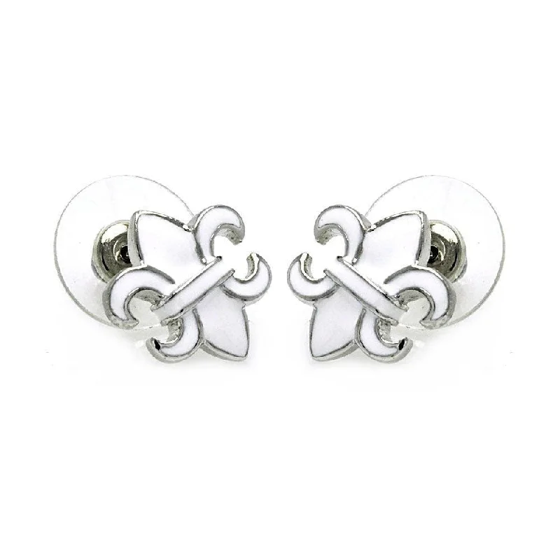 Silver 925 Rhodium Plated Fleur De Lis Stud Earrings - BGE00198