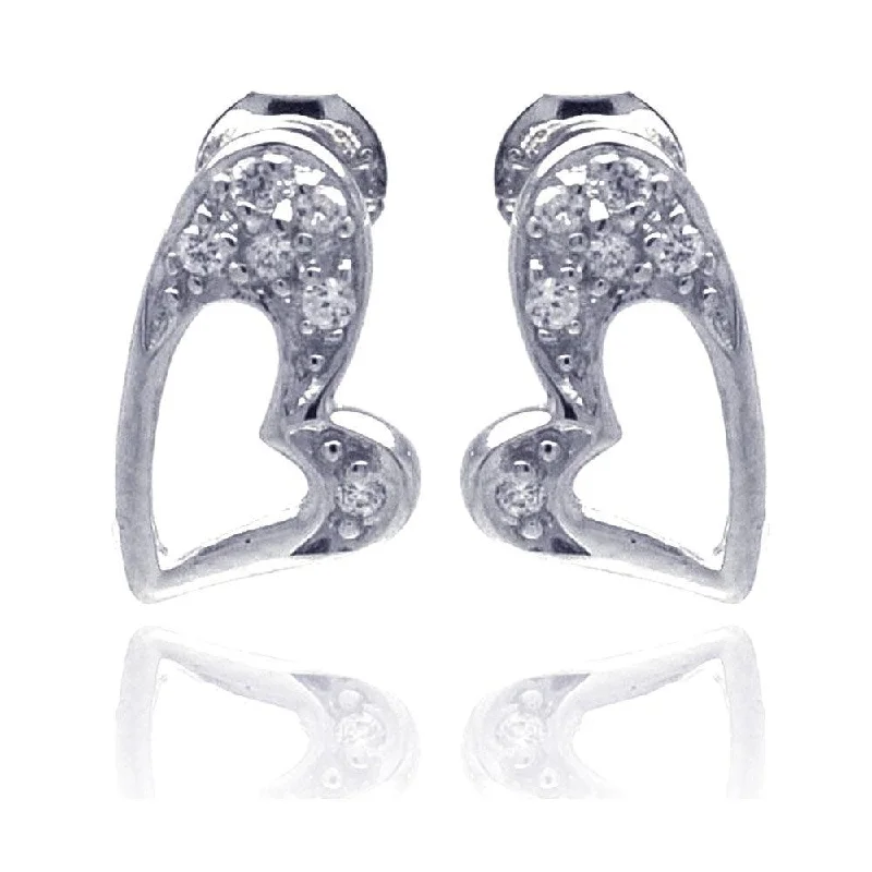 Silver 925 Rhodium Plated Heart Clear CZ Stud Earrings - STE00696