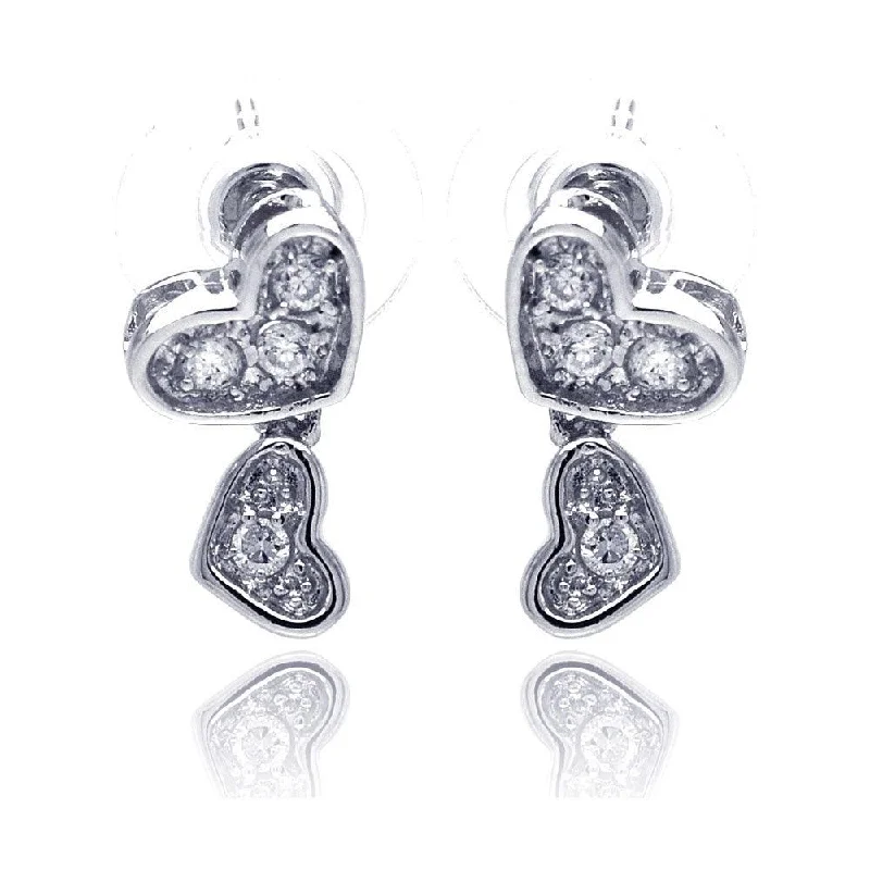 Silver 925 Rhodium Plated Heart CZ Inlay Dangling Stud Earrings - BGE00115