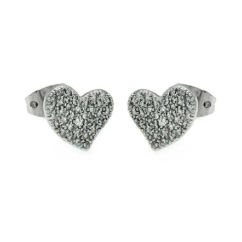 Silver 925 Rhodium Plated Heart CZ Inlay Stud Earrings - BGE00240