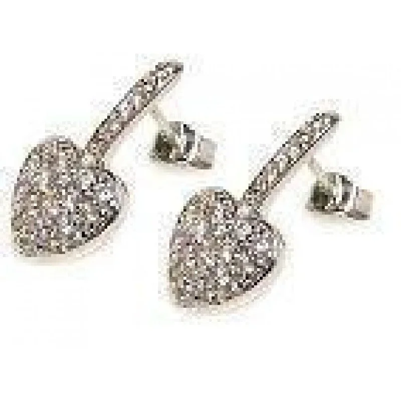 Silver 925 Rhodium Plated Heart CZ Stud Earrings - STE00175