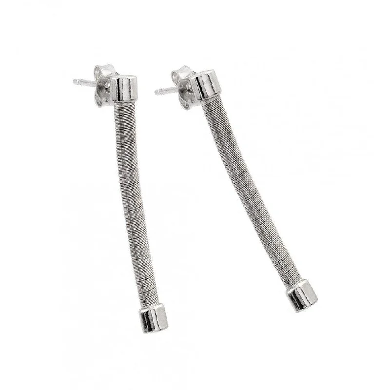 Silver 925 Rhodium Plated Long Dangling Stud Earrings - ECE001RH