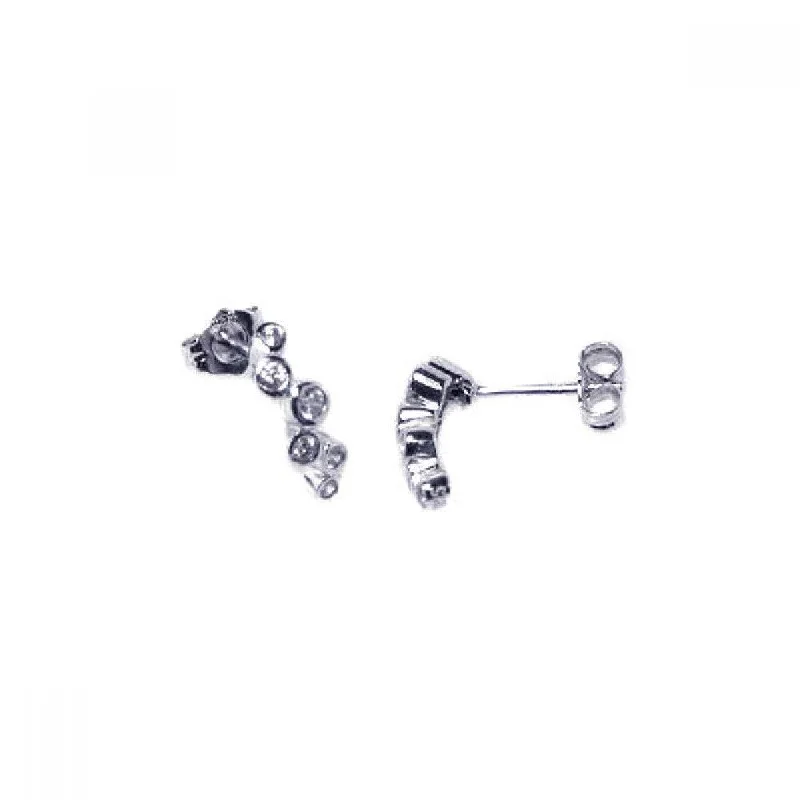 Silver 925 Rhodium Plated Micro Pave Clear CZ Dangling Post Stud Earrings - ACE00015