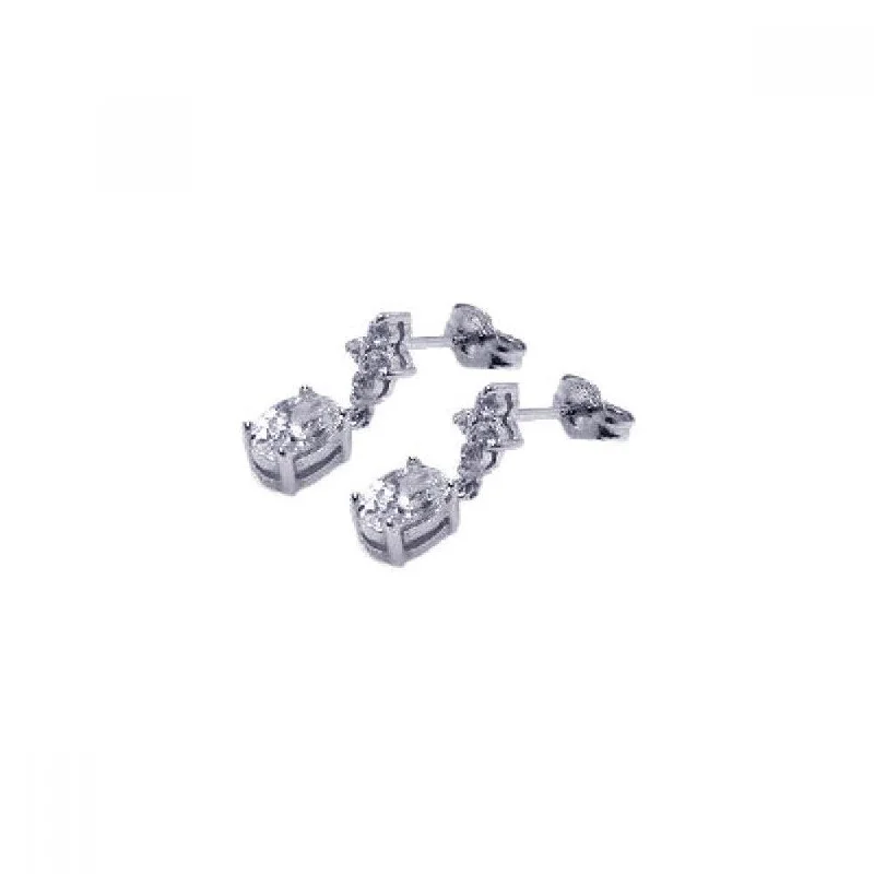 Silver 925 Rhodium Plated Micro Pave Clear CZ Dangling Stud Earrings - ACE00005