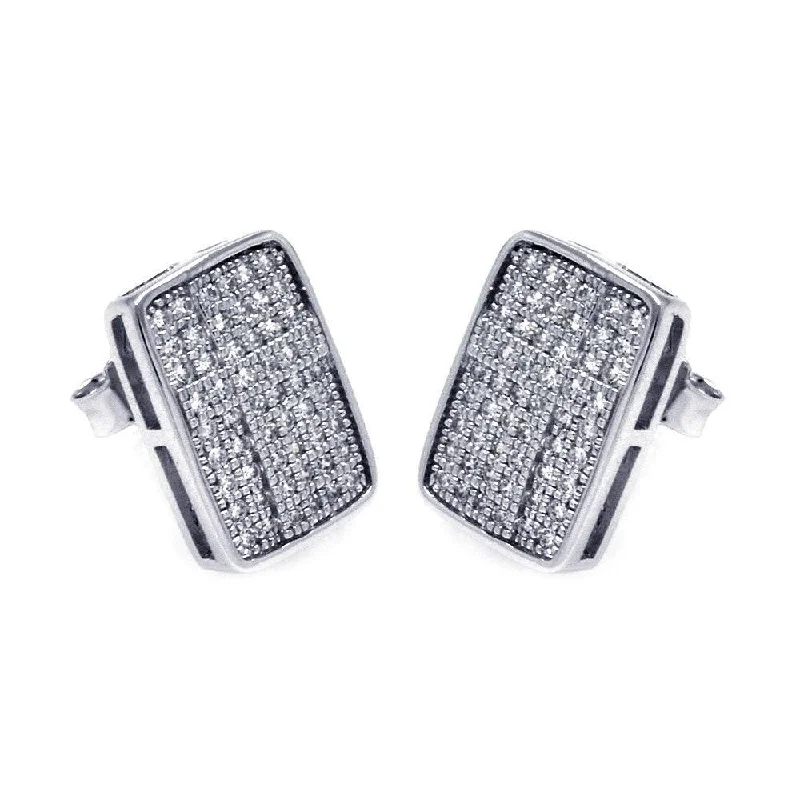 Silver 925 Rhodium Plated Micro Pave Clear Rectangle CZ Stud Earrings - ACE00051