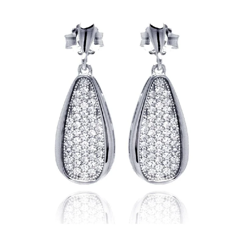 Silver 925 Rhodium Plated Micro Pave Clear Teardrop CZ Dangling Stud Earrings - ACE00057