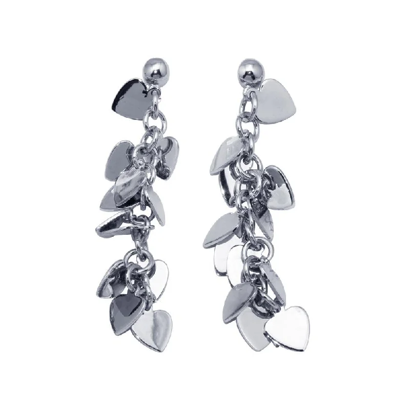 Silver 925 Rhodium Plated Multiple Dangling Solid Heart Stud Earrings - DSE00034