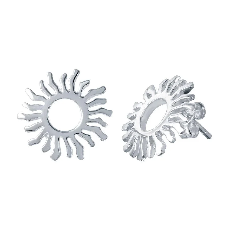 Silver 925 Rhodium Plated Open Sun Stud Earrings - STE00730