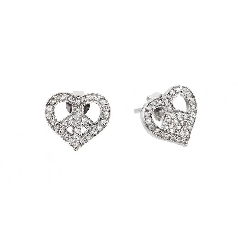 Clearance-Silver 925 Rhodium Plated Peace Heart CZ Stud Earrings - STE00506