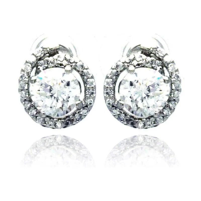 Silver 925 Rhodium Plated Round Center CZ Stud Earrings - BGE00203