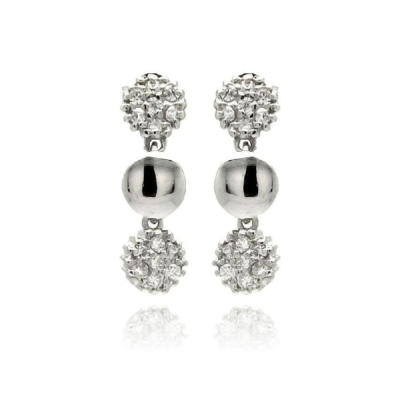 Silver 925 Rhodium Plated Round Cluster CZ Dangling Stud Earrings - STE00882