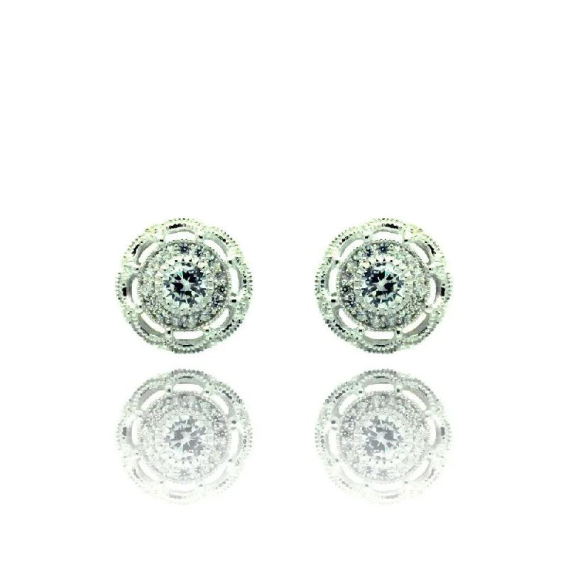 Silver 925 Rhodium Plated Round CZ Stud Earrings - BGE00325