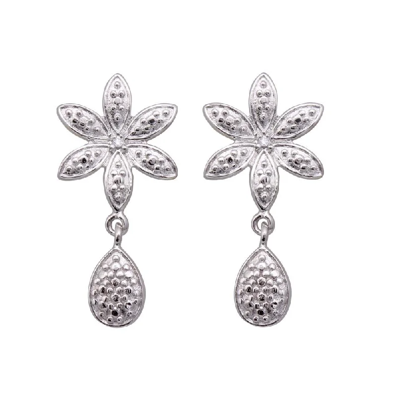 Silver 925 Rhodium Plated Round Oval Flower CZ Dangling Stud Earrings - STE00459