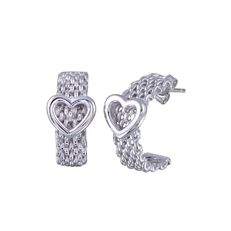 Silver 925 Rhodium Plated Rugged Heart Stud Earrings - STE00572