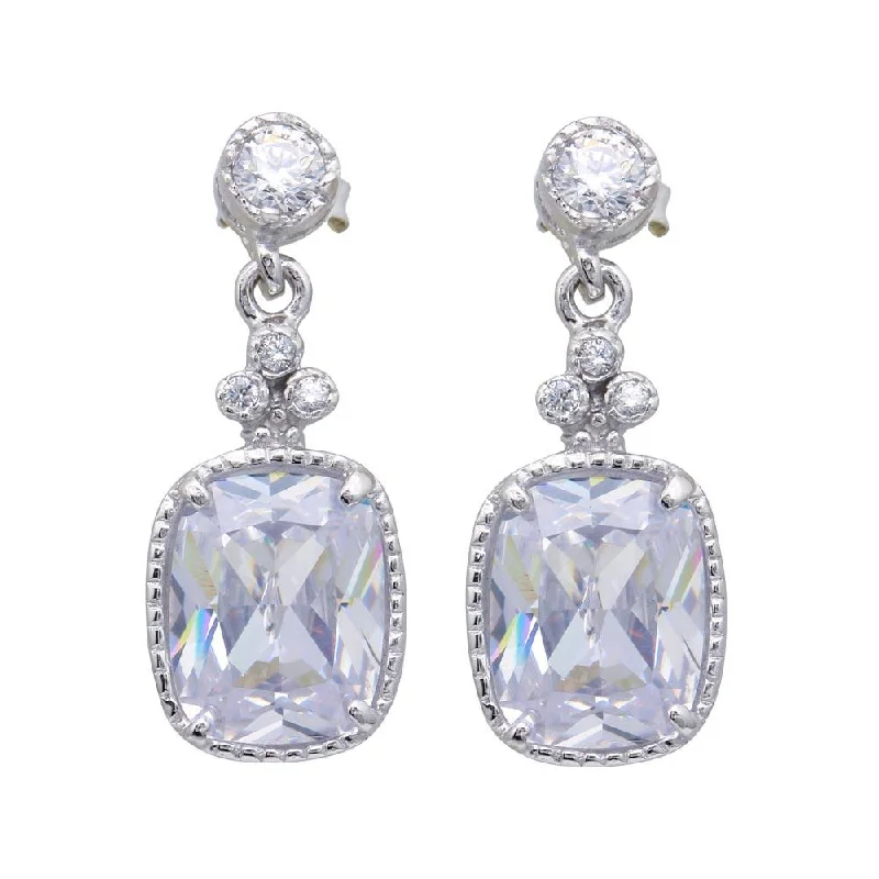 Silver 925 Rhodium Plated Square Clear CZ Dangling Stud Earrings - BGE00381