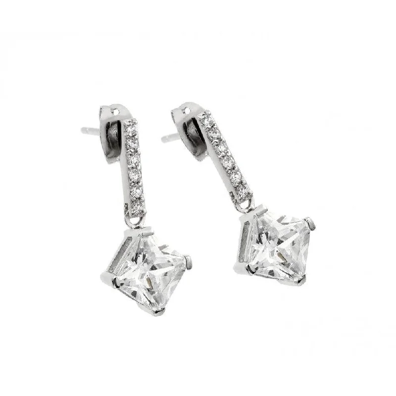 Silver 925 Rhodium Plated Square CZ Stud Earrings - BGE00426