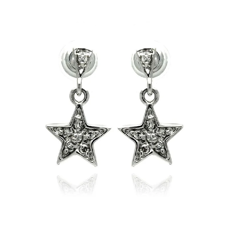 Silver 925 Rhodium Plated Star CZ Inlay Dangling Stud Earrings - BGE00236