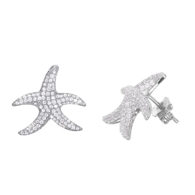 Silver 925 Rhodium Plated Starfish CZ Studded Earrings - ACE00105RH