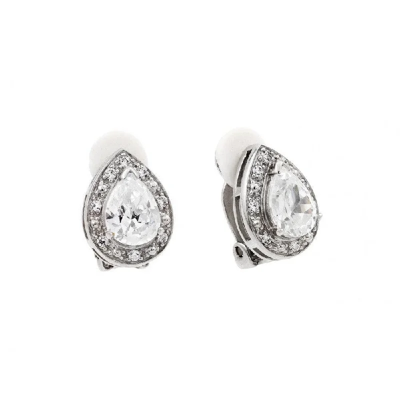 Silver 925 Rhodium Plated Teardrop Clear CZ Stud Earrings - STE00724