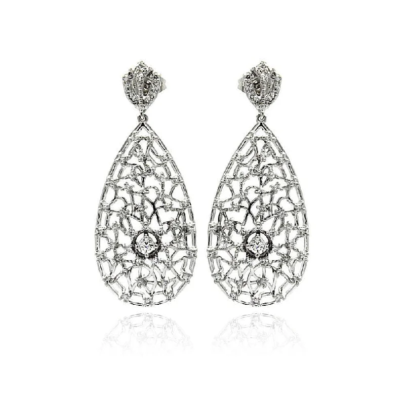 Silver 925 Rhodium Plated Teardrop CZ Dangling Stud Earrings - BGE00255