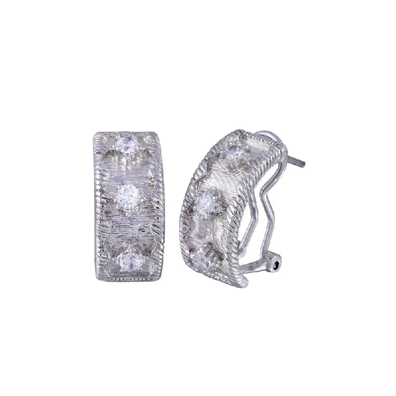 Silver 925 Rhodium Plated Three Round CZ Half Circle Stud Earrings - STE00239