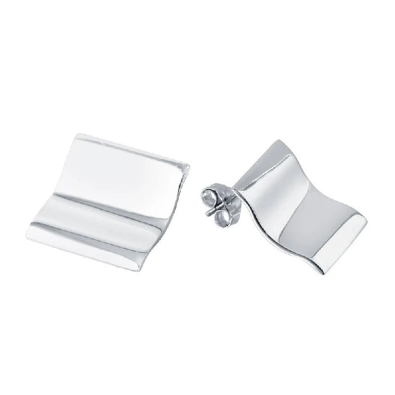 Silver 925 Rhodium Plated Wavy Square Stud Earrings - STE00737