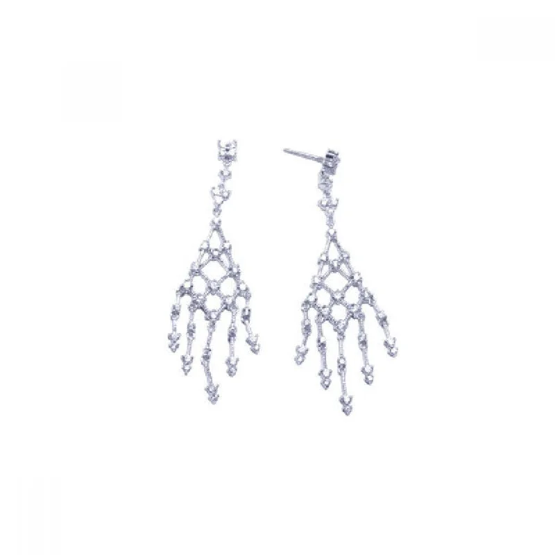 Silver 925 Rhodium Plated Web Clear CZ Chandelier Stud Earrings - STE00607