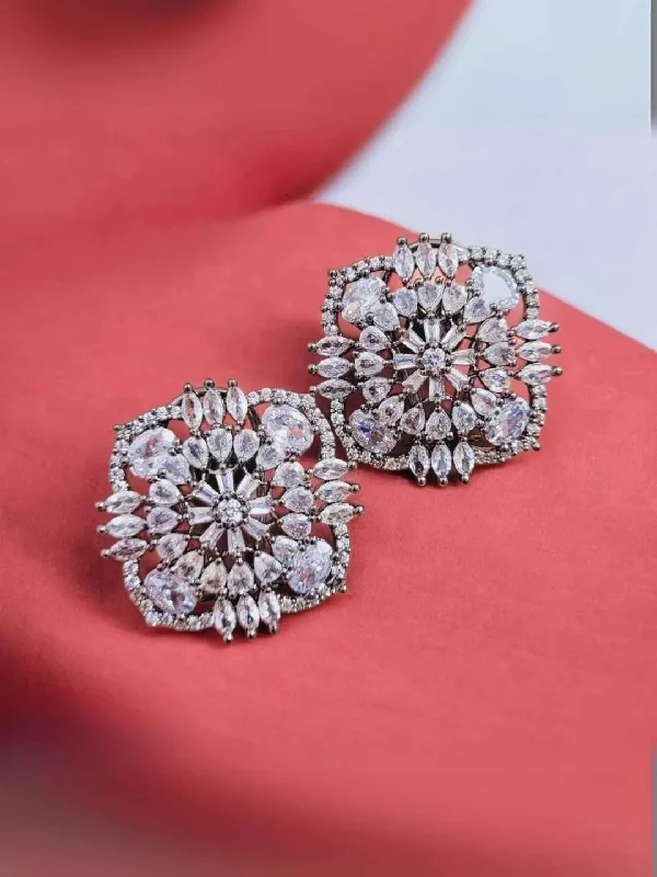 Zircon Stone Studded Square Shaped Stud Earrings