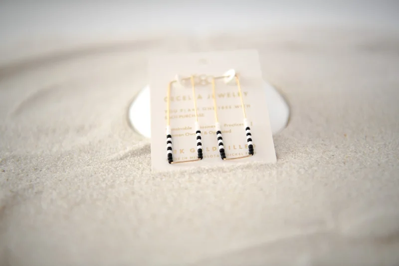 12k Gold Filled Black & White Rectangle Earrings