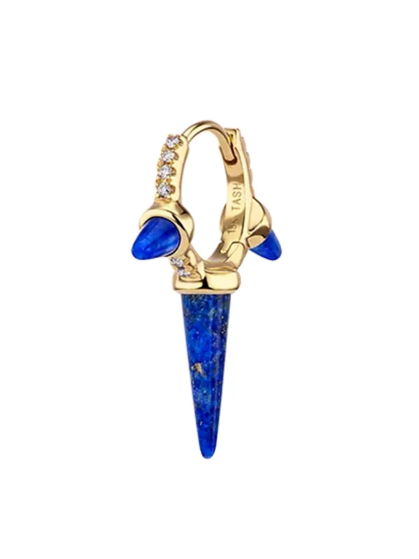 8mm Diamond Lapis Triple Spike Yellow Gold Hoop Earring