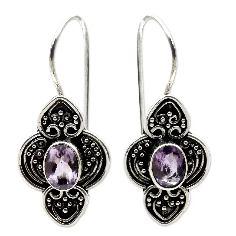 Amethyst Dangle Earrings, 'Purple Water Hyacinth' (Indonesia)