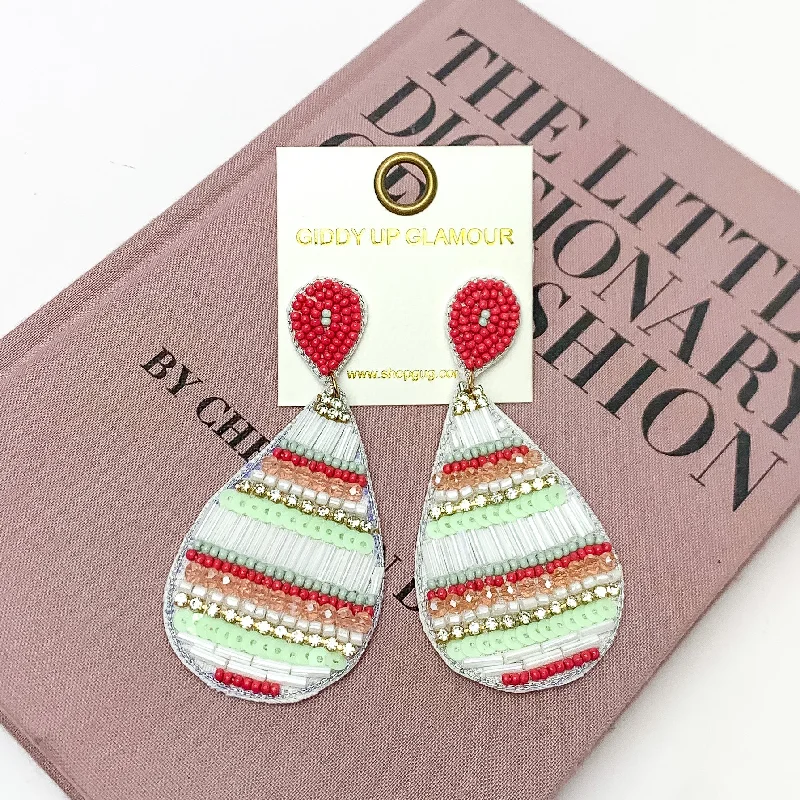 Beaded Teardrop Earrings in Multicolor With Clear Crystals