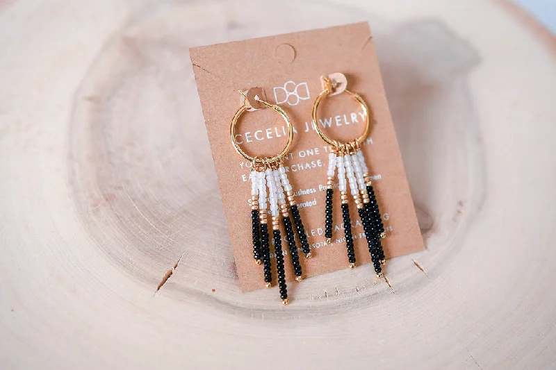 Gold Dust Frosted Black Seed Bead Earrings