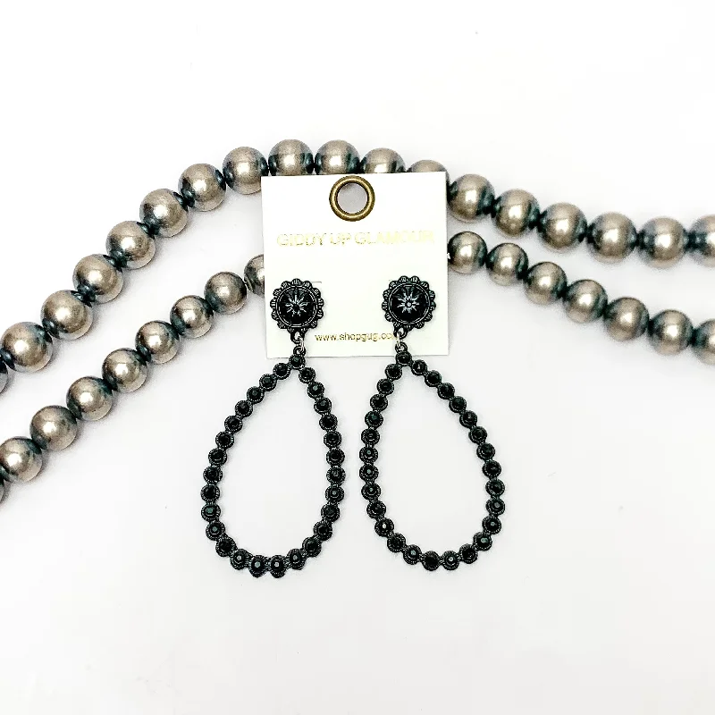 Black Crystal Open Teardrop Earrings in Black