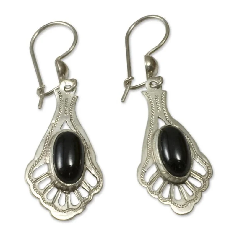 Black Peacock Sterling Silver Jade Dangle Earrings