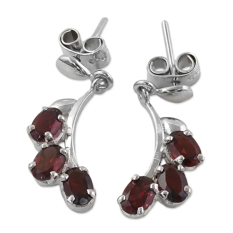 Bright Bombay Bloossoms 5 TCW of Deep Red Oval Garnets Set in Highly Polished 925 Sterling Silver Womens Dangle Earrings (India)