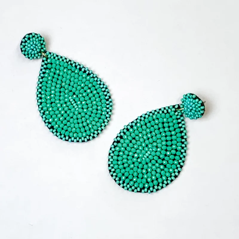 Circle Post Beaded Teardrop Earrings in Turquoise Blue