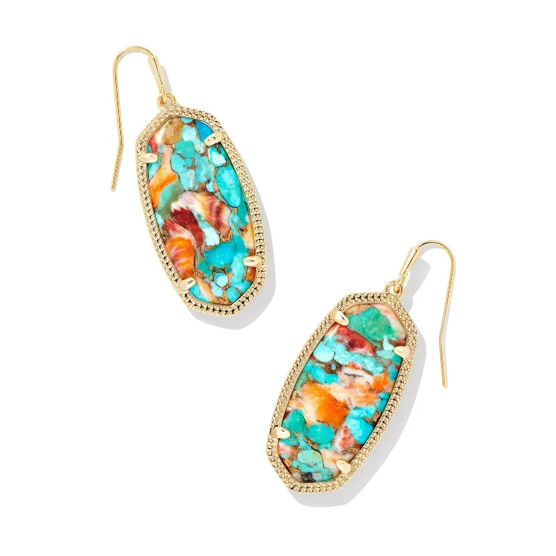 Kendra Scott | Elle Gold Drop Earrings in Bronze Veined Turquoise Magnesite Red Oyster