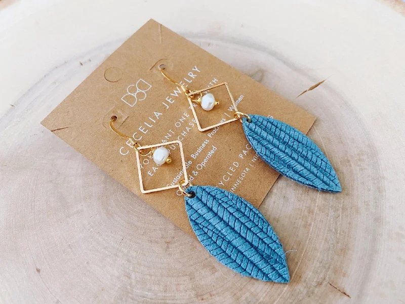 Dane Denim Leather and Pearl Earrings