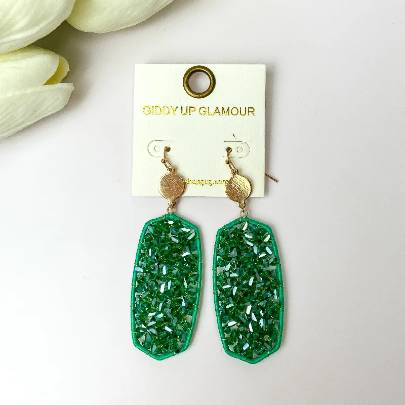 Emerald Green Crystal Drop Earrings with Gold Tone Accents