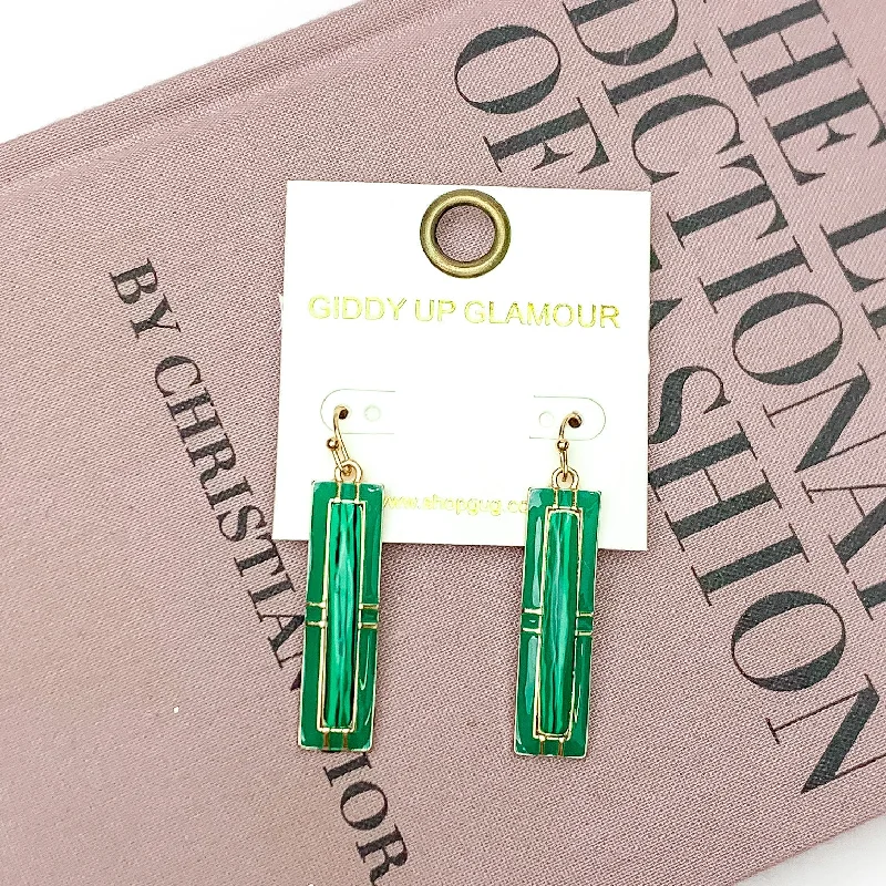 Everyday Gold Tone Rectangular Pendant Earrings in Kelly Green