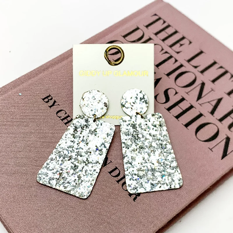 Excellent Taste Glitter Rectangle Drop Earrings in Silver