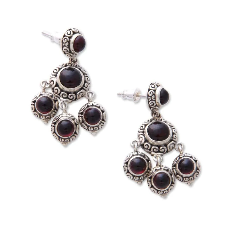 Garnet Chandelier Earrings, 'Blessing' (Indonesia) - 1.5L*0.8W