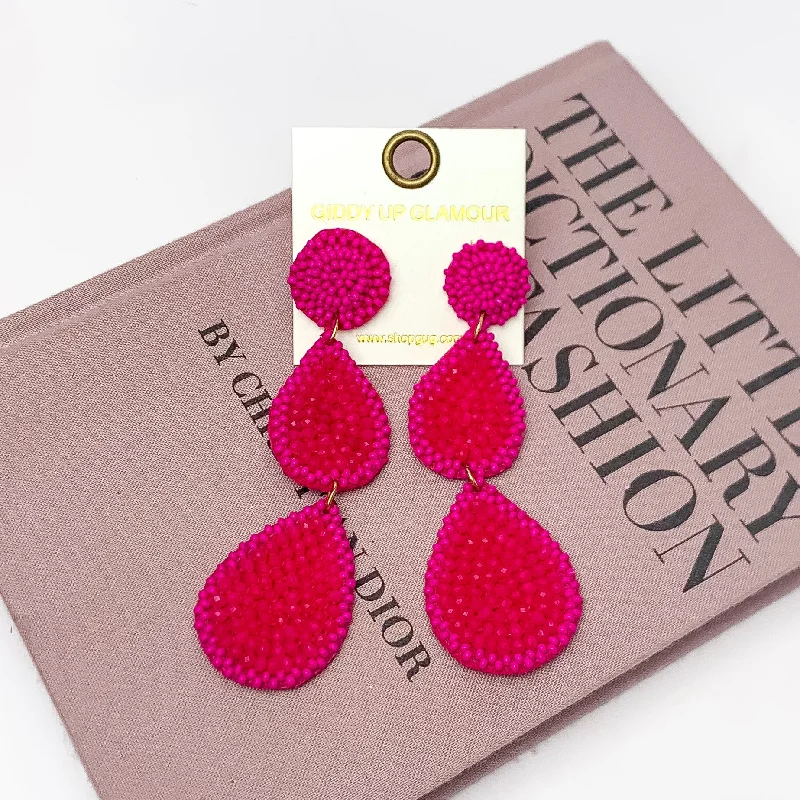 Glass Seed Beaded Drop Earrings in Fuchsia Pink | ONLY 1 LEFT!