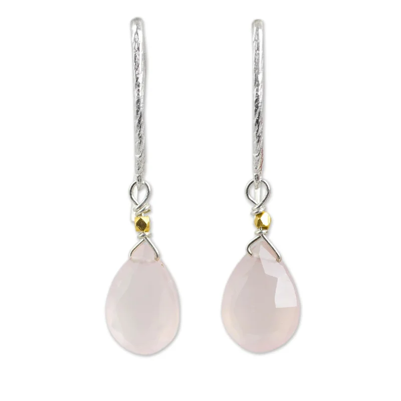 Gold Accent Chalcedony Dangle Earrings Effortless Pink Glam