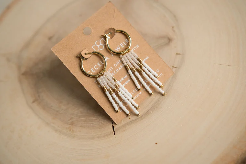 Gold Dust Frosted White Seed Bead Earrings