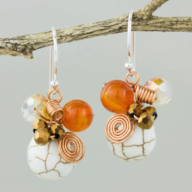 Handcrafted Sterling Silver 'White Bubbles' Carnelian Earrings (Thailand) - 1.1*0.6