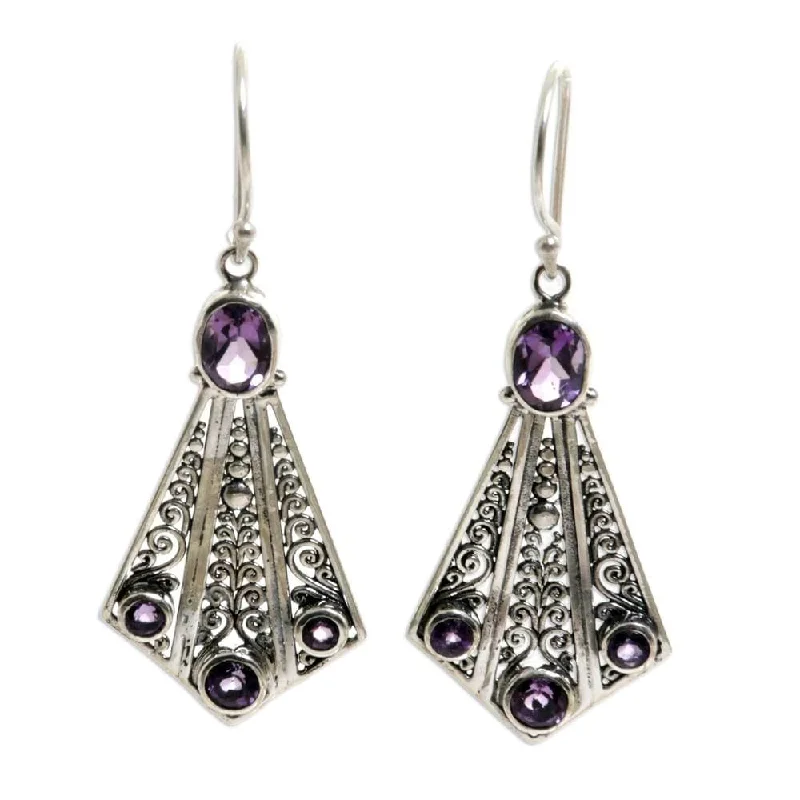 Handmade Amethyst Dangle Earrings, 'Jalak Tail' (Indonesia) - 2*0.8